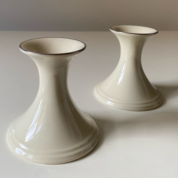 Vintage Lenox Candle Stick Holders - Ivory Porcelain with Platinum Trim